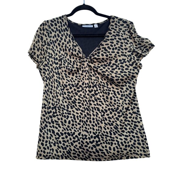 Croft & Barrow Womens Leopard Print Top Blouse L Black Tan Stretch - Picture 1 of 10